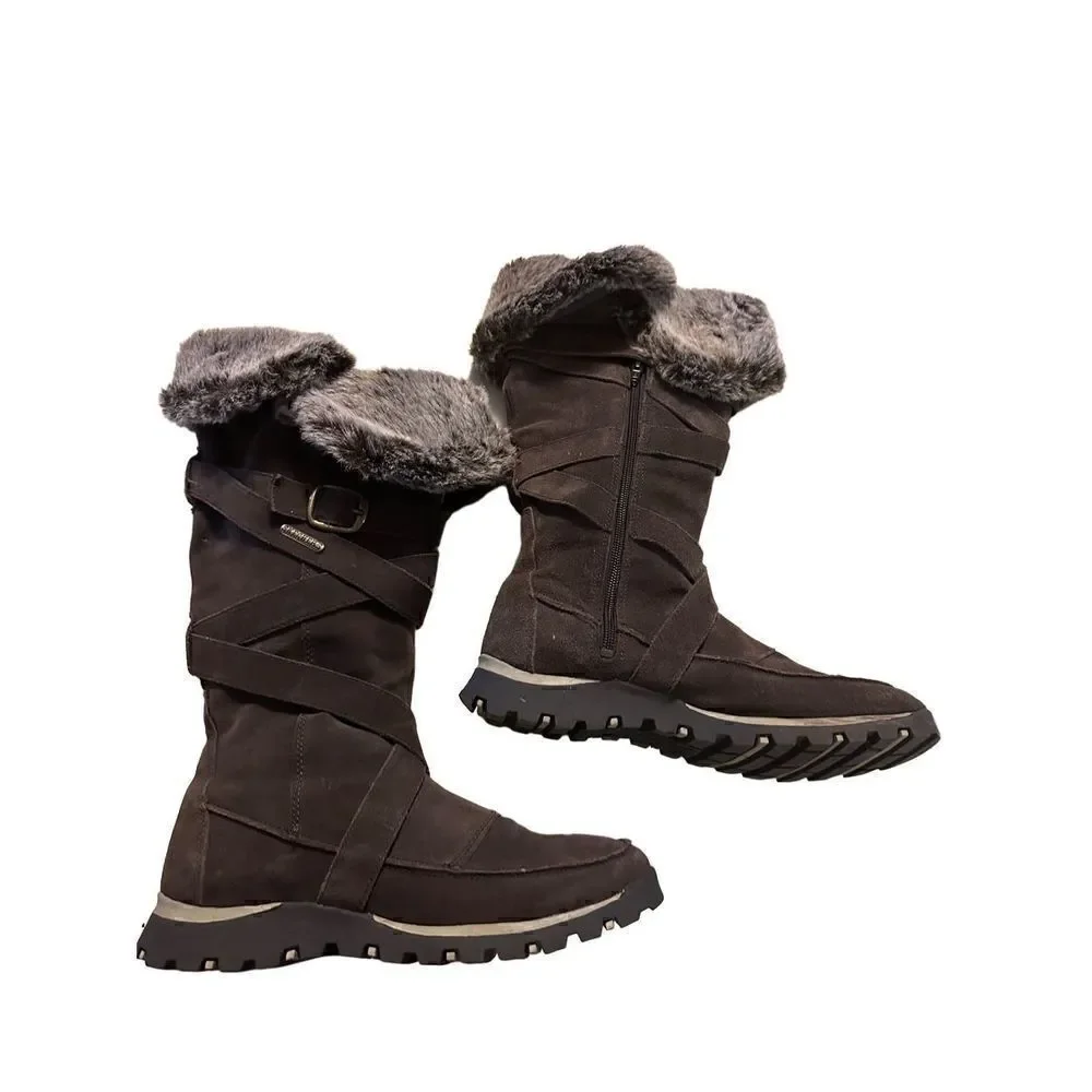 Skechers Womens Brown Suede Leather Faux Fur Accents Zip Up Pull On Boots Size 9